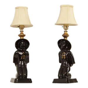 Mid 20th Century Underwriters' Laboratories Mid Century Chinoiserie Figural Ceramic Table Lamps - A Pair