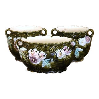 Late 19th Century French Barbotine Garniture by De Bruyn, Set of 3 For Sale
