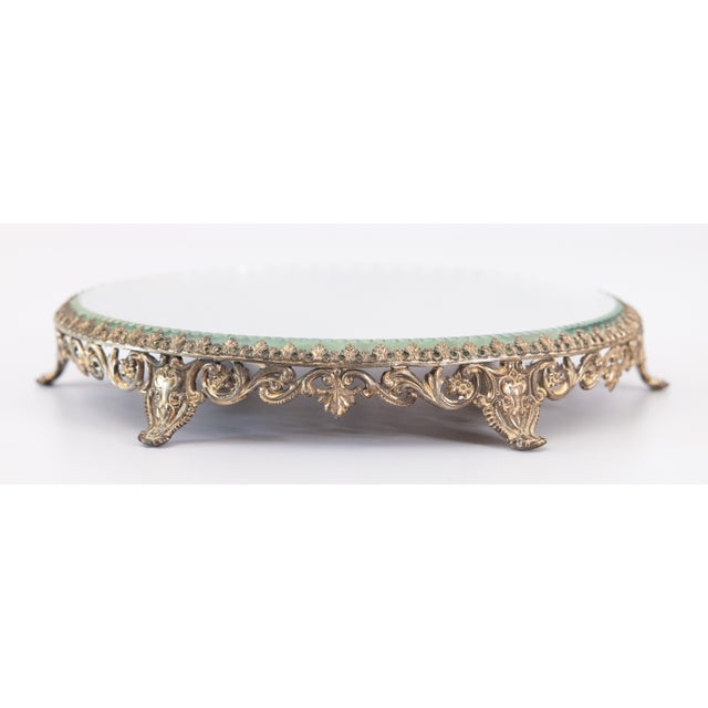 Gold Antique French Gilt Ormolu Round Mirror Plateau Tray For Sale - Image 8 of 8