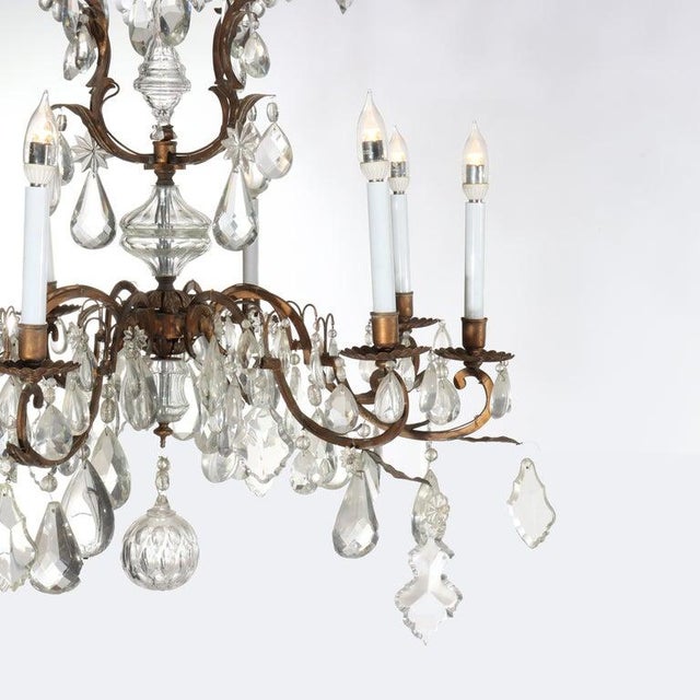 Large Antique French Louis XIV Style Brass & Crystal 8 Light Chandelier C1930 For Sale - Image 10 of 14