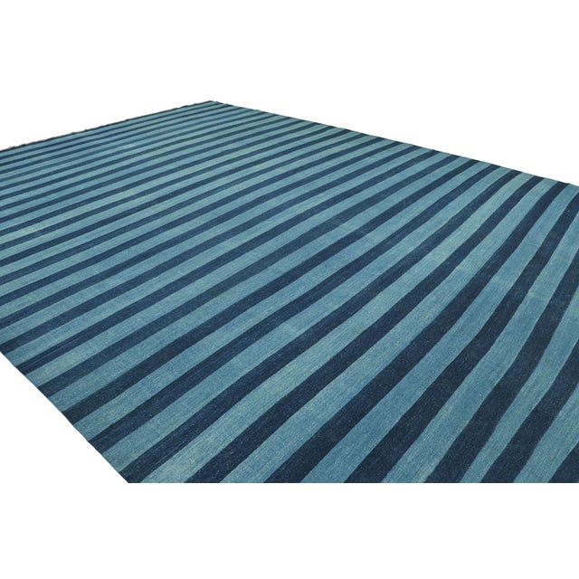 Not Yet Made - Made To Order Rug & Kilim's Oversized Contemporary Dhurrie Rug in Blue Geometric Stripes - 12x18 For Sale - Image 5 of 8