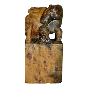 Antique Carved Soapstone Chinese Seal W/Figure