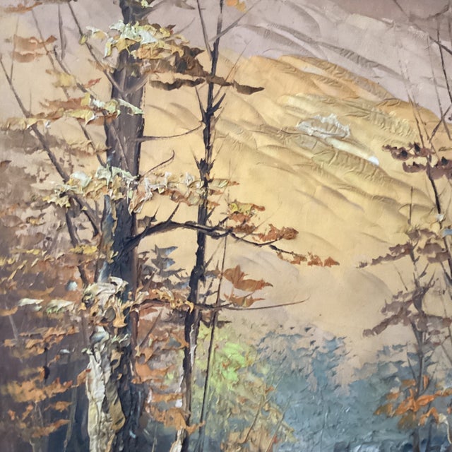 Yellow Vintage Landscape Painting on Canvas “Autumn in the Forest“ Signed Framed For Sale - Image 8 of 12