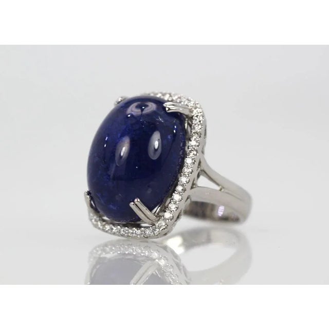 Tanzanite 35.39 Ct Cabochon High Dome Ladies Ring Size 6.5 For Sale - Image 9 of 11