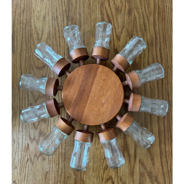 Mid-Century Modern Teak Spice Wheel with Glass Jars from Digsmed, Denmark, 1960s, 1964, Set of 13 For Sale - Image 3 of 8