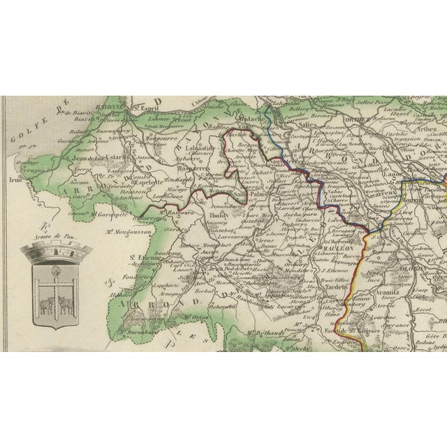 Brown Antique Map of Basses-Pyrénées by Vuillemin, France, 1850 For Sale - Image 8 of 10