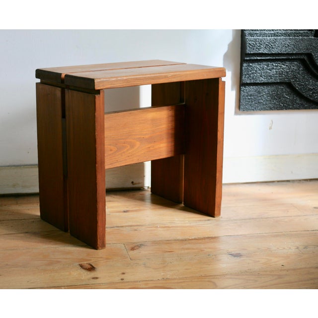 Large stool, selected by Charlotte Perriand for Les Arcs, France, 1960s Minor wear, solid and stable Classic French design