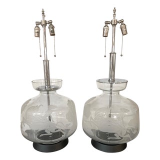 1960s Etched Glass Lamps - a Pair For Sale