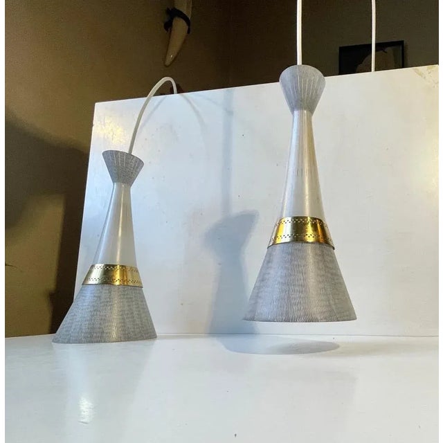 Mid-Century Modern Italian Glass and Brass Pendant Lights from Stilnovo, 1950s, Set of 2 For Sale - Image 11 of 12