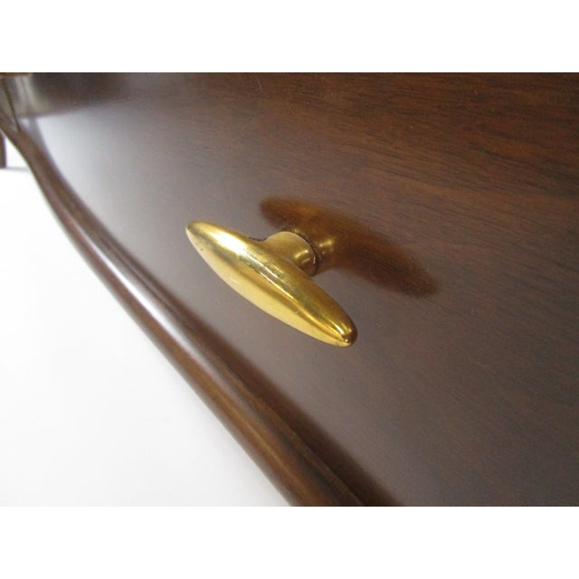 Beautiful Robsjohn-Gibbing for Widdicomb credenza with original 22k gold leaf sculpted ceramic drawer pulls and onyx door...