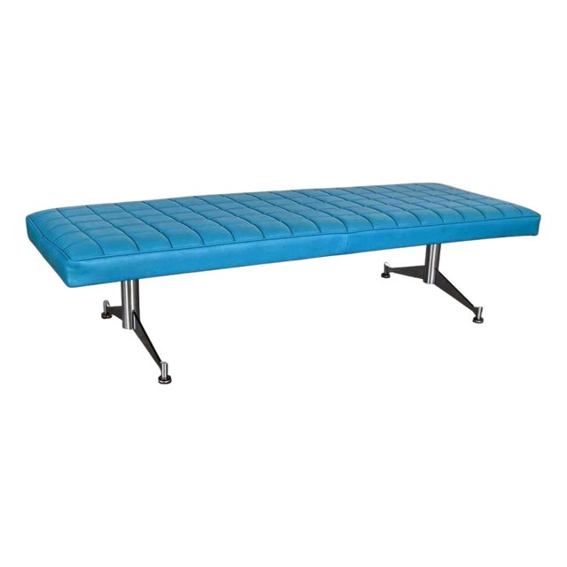 Mid 20th Century Bench Daybed Turquoise Vinyl Faux Leather & Chrome After Arthur Umanoff for Madison Furniture Co For Sale