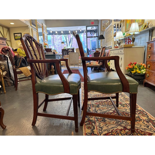 Hepplewhite Set of 2 Vintage Shieldback Mahogany Side Chairs For Sale - Image 3 of 9
