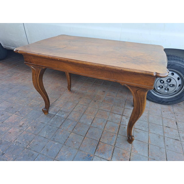 1940s Vintage Italian Walnut Table with Chairs, 1940s, Set of 7 For Sale - Image 5 of 8