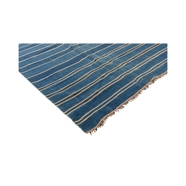 Rug & Kilim 1950s Vintage Dhurrie Flat Weave in Blue Stripes by Rug & Kilim For Sale - Image 4 of 7