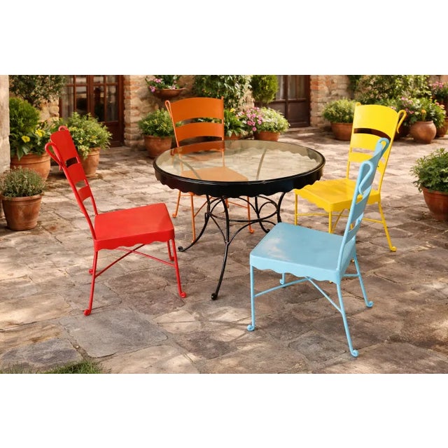 Vintage Mid-Century Stamped-Steel Strap/Slat-Back Patio Dining Chairs (Bistro/Café Form), 1950s–60s. For Sale - Image 11 of 11