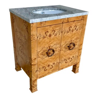 Worlds Away Modern Burl Wood and White Marble Sink Vanity For Sale