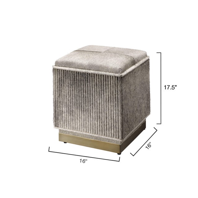 Hollywood Regency Jamie Young Easton Ottoman, Grey Hide For Sale - Image 3 of 5