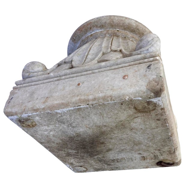 Mediterranean Antique Carrera Marble Column Base For Sale - Image 3 of 11