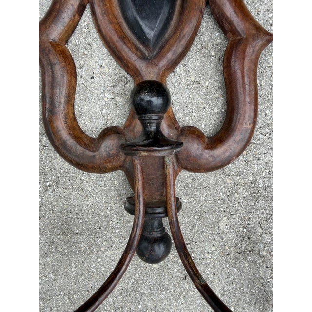 Antique Spanish Revival Cast Iron Double Arm Wall Sconces, a Pair For Sale - Image 4 of 9