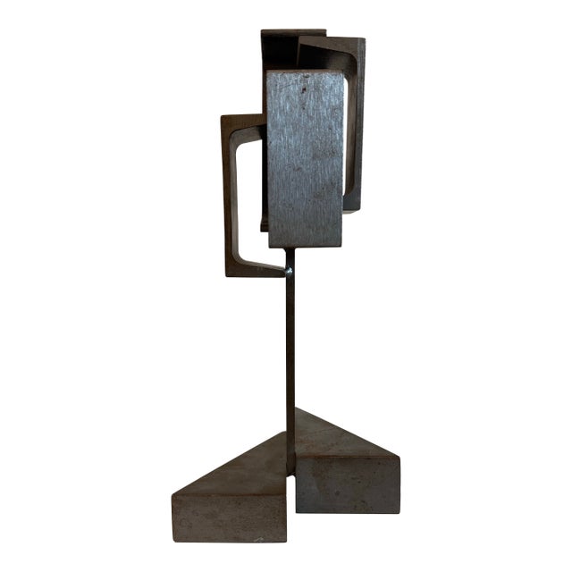 Abstract Steel Sculpture, Postmodern, 1975, Hard Lines, Signed For Sale