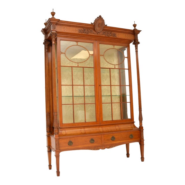 Victorian Satinwood Display Cabinet, 1880s For Sale