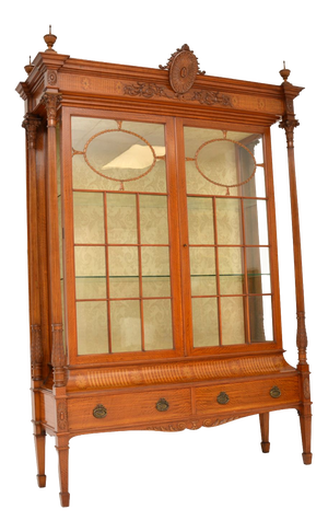 Victorian Satinwood Display Cabinet, 1880s