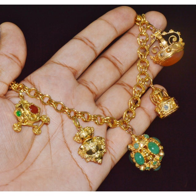 Vintage Portuguese Italian Solid 19.2k & 18k Gold Etruscan Revival Multigem Fob Charm Bracelet For Sale - Image 13 of 15