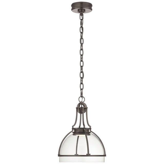 Chapman & Myers for Visual Comfort Signature Gracie Medium Dome Pendant in Bronze with Clear Glass For Sale
