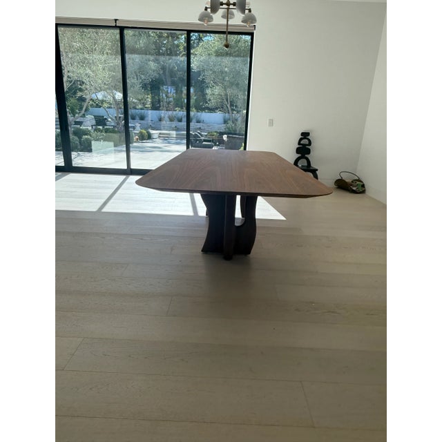 Contemporary Modern Walnut Dining Table With Solid Wood Legs For Sale - Image 3 of 6