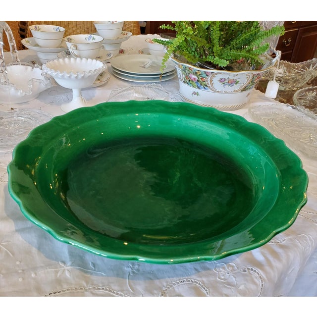 1930s Paul Milet Sèvres Art Deco Era Large Green Glaze Bowl, France For Sale - Image 9 of 9