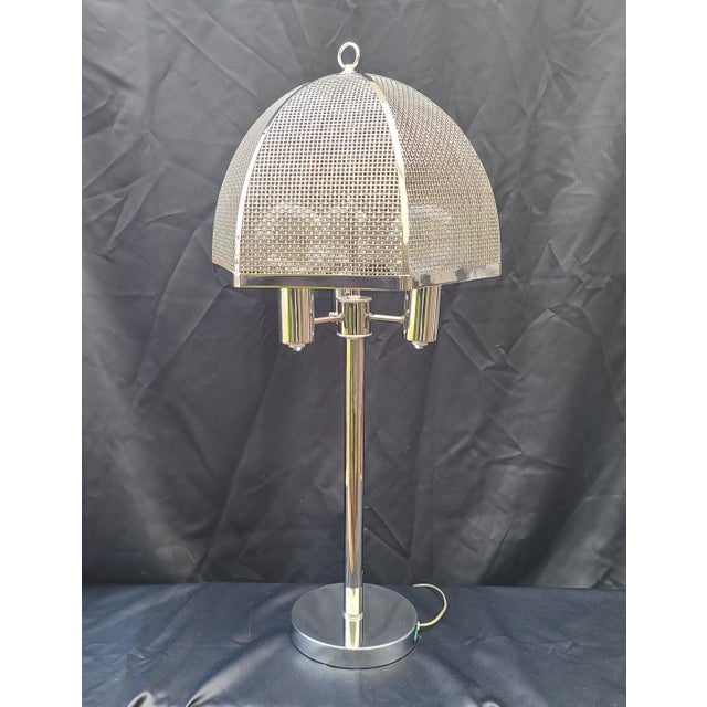 MidCentury Modern Chrome Lamp With Cane Style Shade Rendered in Chrome