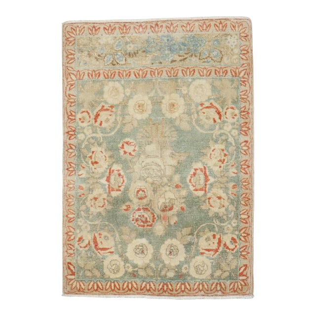 Early 20th Century Zabihi Collection Persian Kashan Light Green Mat - 1'11" x 2'9" For Sale