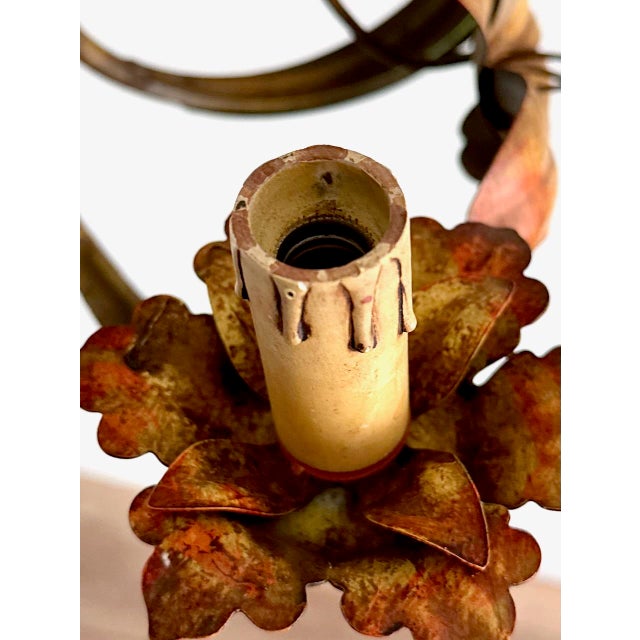 Vintage Italian Florentine Hand-Painted Tole Floral 5-Light Chandelier, 1940s For Sale - Image 13 of 18