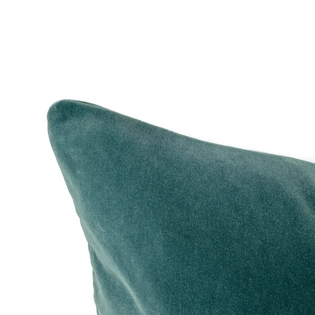 Contemporary Dark Smoky Blue Plush Velvet Pillow Cover - Dusty Blue Gray Velvet Cushion Case - Euro Sham For Sale - Image 3 of 7
