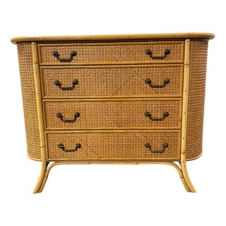 Bamboo and Cane Oval Chest with 4 Drawers For Sale