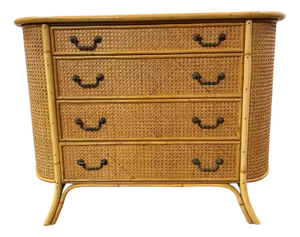 Bamboo and Cane Oval Chest with 4 Drawers