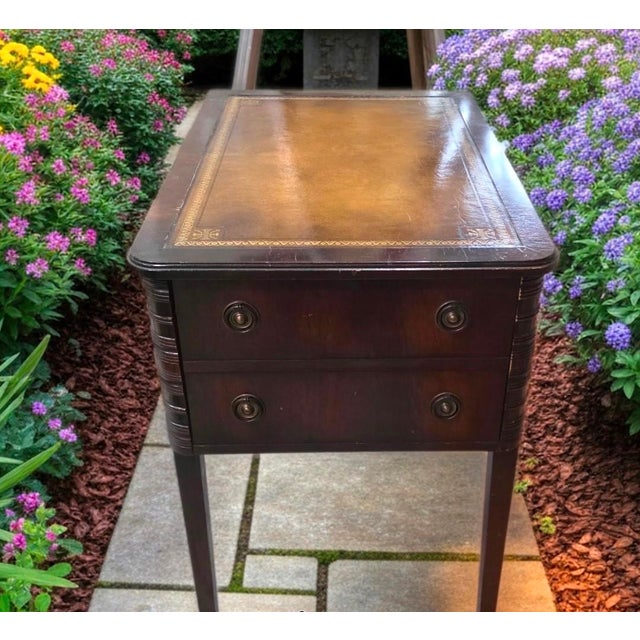 American Stickley Pair Traditional Classics Series Two-Drawer Leather-Top Accent Side Table For Sale - Image 3 of 11