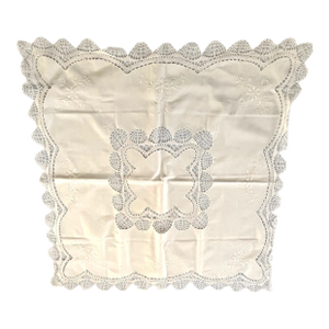 Vintage 35" X 35" White-on-White Linen Battenberg Lace Shabby Chic Victorian Mid-Century