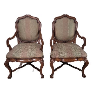 1990s Therien Studio Workshops Large Carved Italian Walnut Arm Chairs - A Pair For Sale