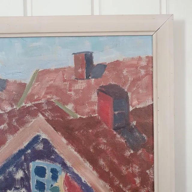 1950s Mid Century Swedish Modernist Cityscape Oil Painting by G. Axelsson For Sale - Image 6 of 18