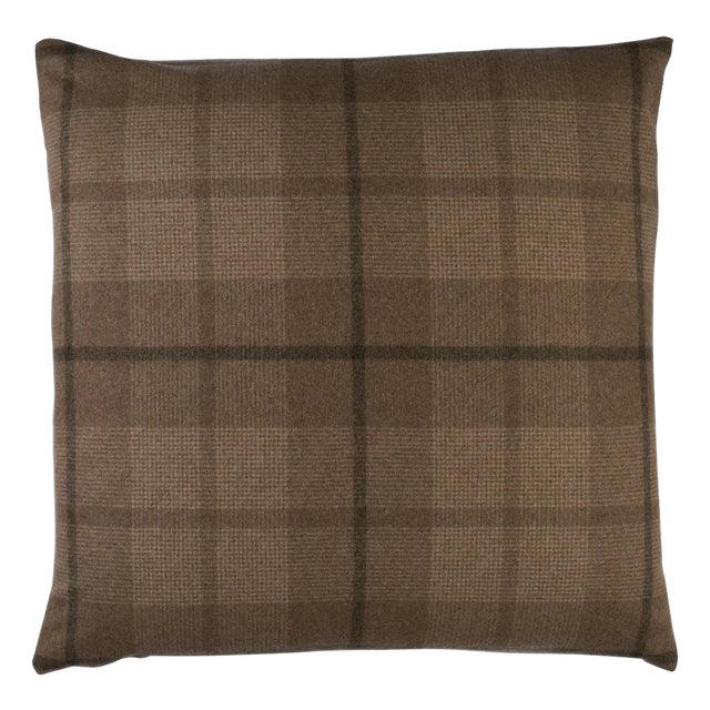 Schumacher Montana Wool Plaid 22" Pillow In Buckskin For Sale