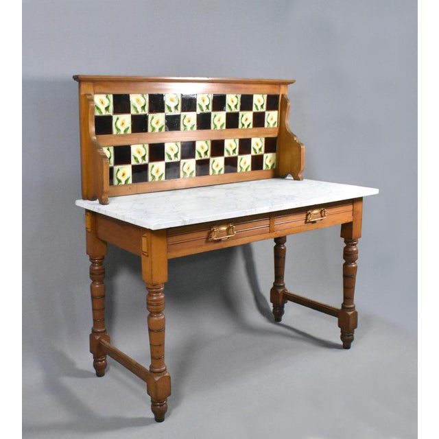 Edwardian Tile Back Marble Top Washstand in Birch This attractive washstand features a chequered tiled splash back,...