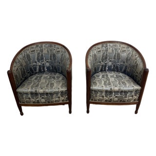 1940s Classic French Art Deco Barrel Back Club Chairs - A Pair For Sale