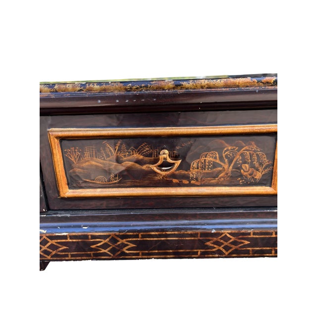 Black Black Lacquer Chinoiserie Cocktail Table With Drawers For Sale - Image 8 of 15