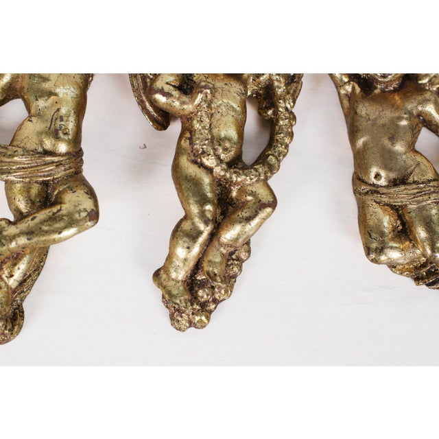 Mid-Century Set of 3 French Gold Leaf Cherub Wall Hangings For Sale - Image 11 of 15