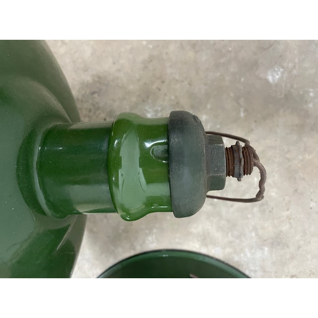 Ceramic Pair of 18" Vintage Westinghouse Porcelain Enamel Industrial Light Shades8 For Sale - Image 7 of 10