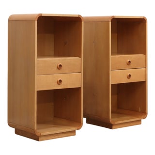Tall Vintage Birch Wood Bedside Tables, 1970s, Set of 2 For Sale