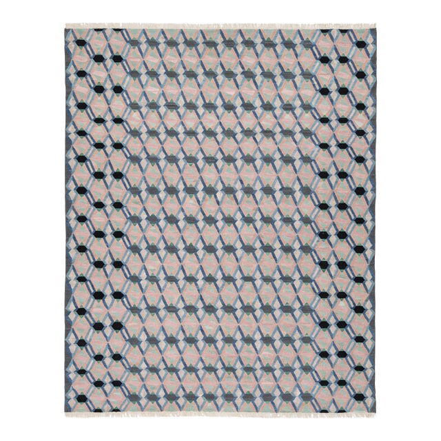 Modern Handmade Pastel Kilim Wool Area Rug – Flatweave Geometric by Apadana For Sale