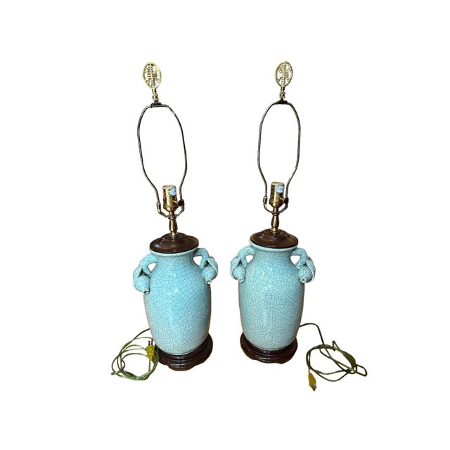 Late 20th Century Frederick Cooper Crackle-Glazed Celadon Green Lamps - a Pair For Sale In New York - Image 6 of 12