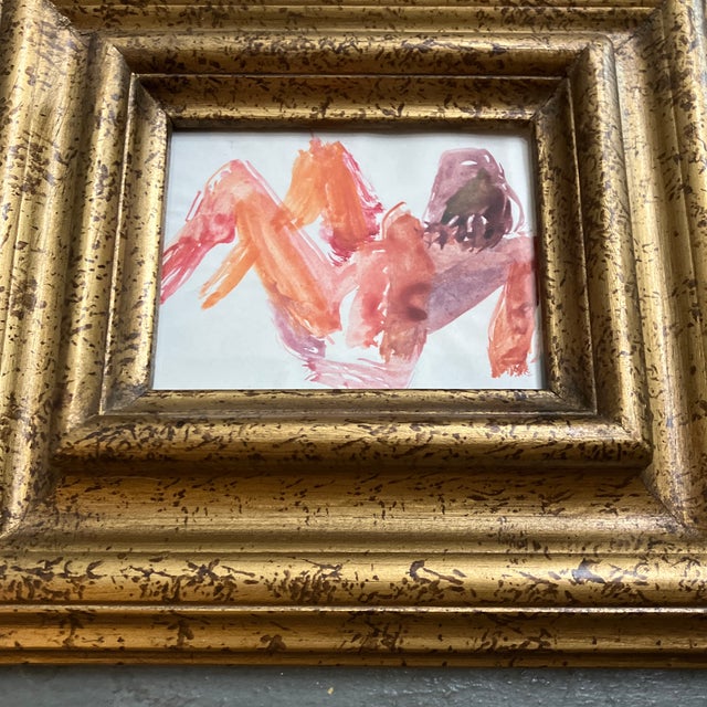 Original approx 4 x 5 painting on paper unsigned study Overall size with vintage distressed finish frame is 9.75 x 10.75